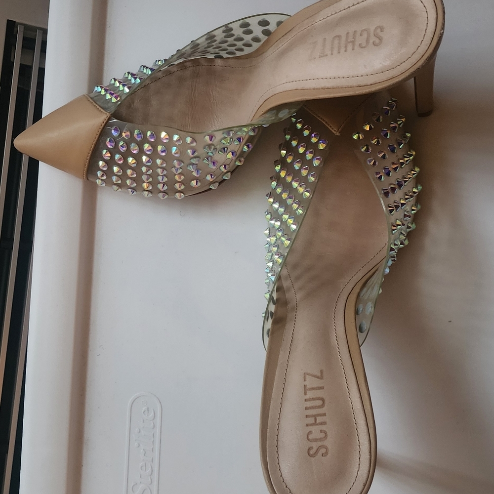 Schutz Tan and Silver Studded Women's Heels